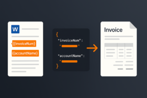Word invoice template with double-bracket tokens used by a generate invoice pdf API