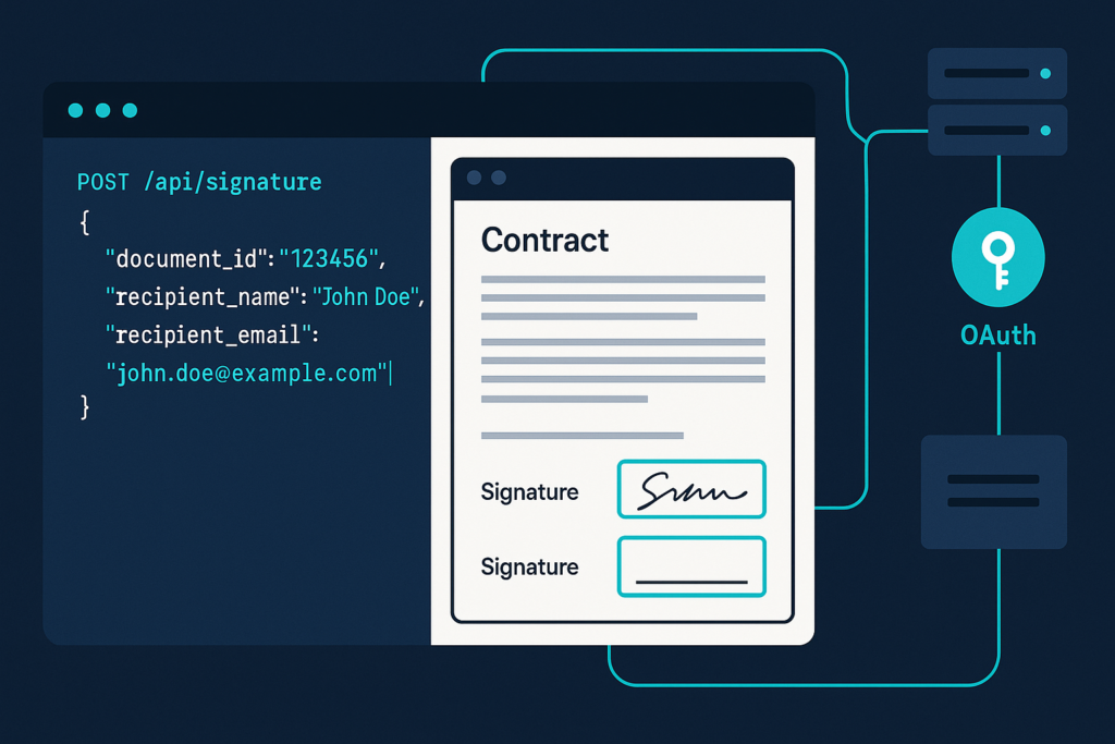 Diagram of embedded signing flow using the Foxit eSign API, from token request to iFrame rendering