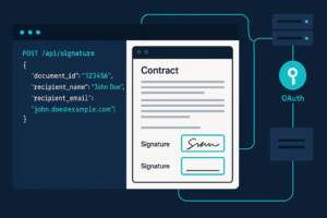 Diagram of embedded signing flow using the Foxit eSign API, from token request to iFrame rendering
