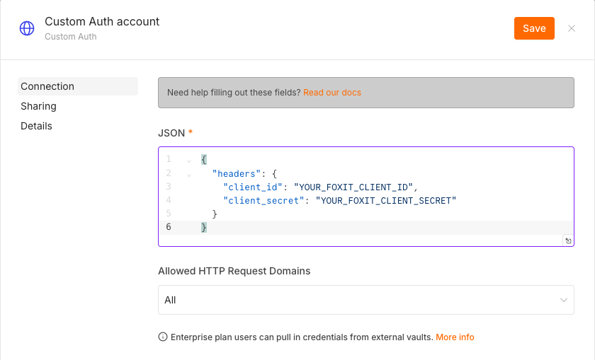 n8n Custom Auth credential for Foxit API