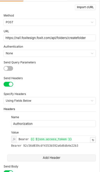 Foxit eSign create-folder request node
